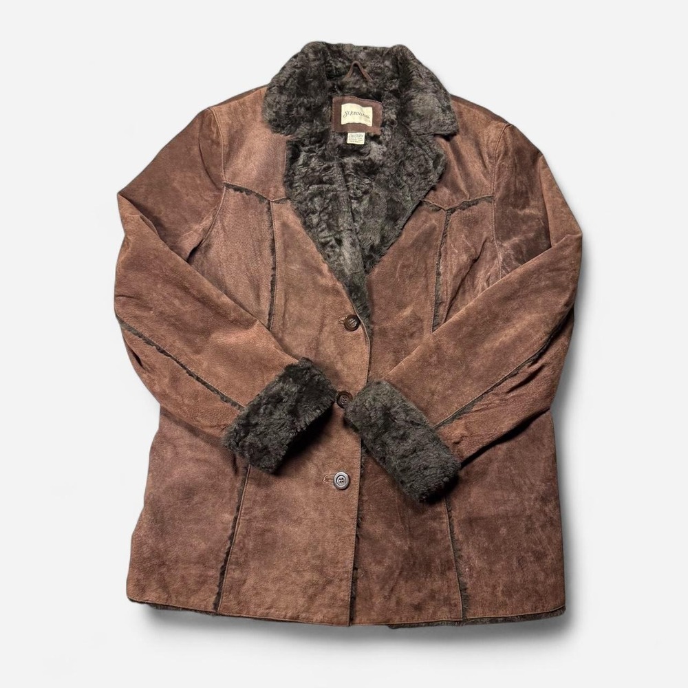 VTG suede Sherpa lined brown coat jacket Penny lane southwestern boho XL